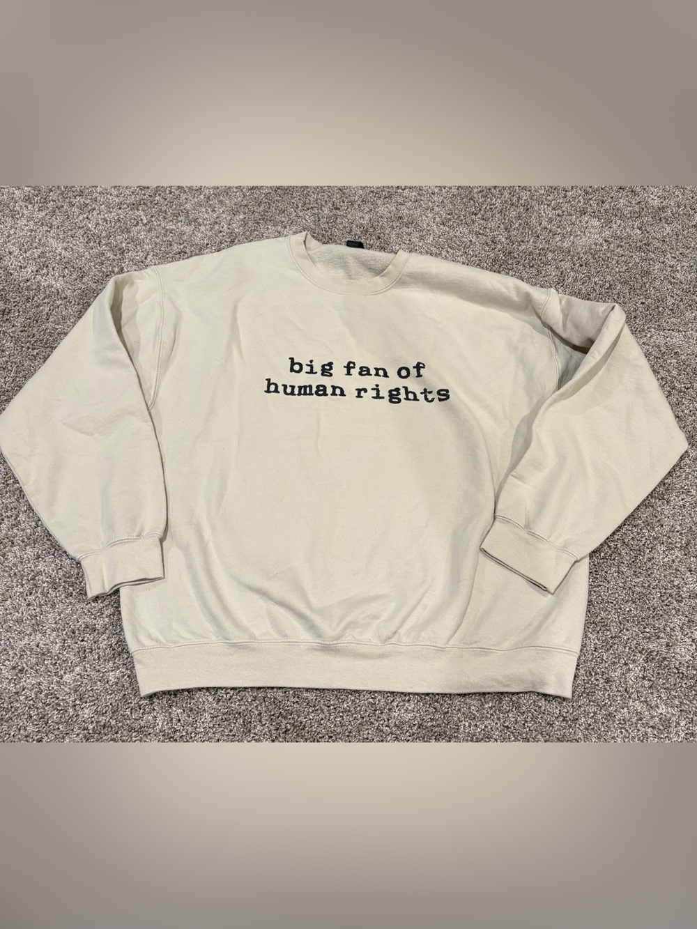 Gildan Cream Crewneck Sweatshirt with Black Text